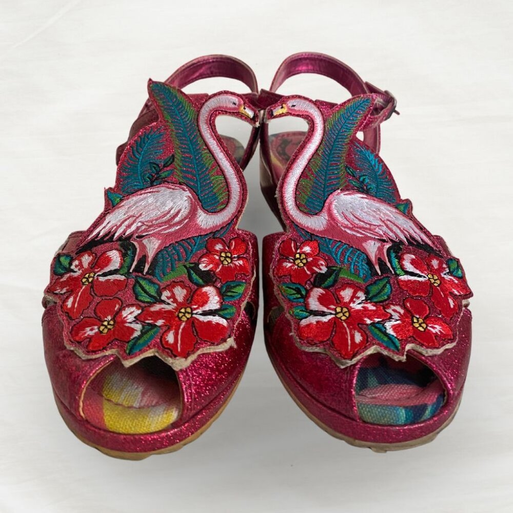 Miss L Fire Rare Glittery Pink Flamingo Sandals - Size 7.5